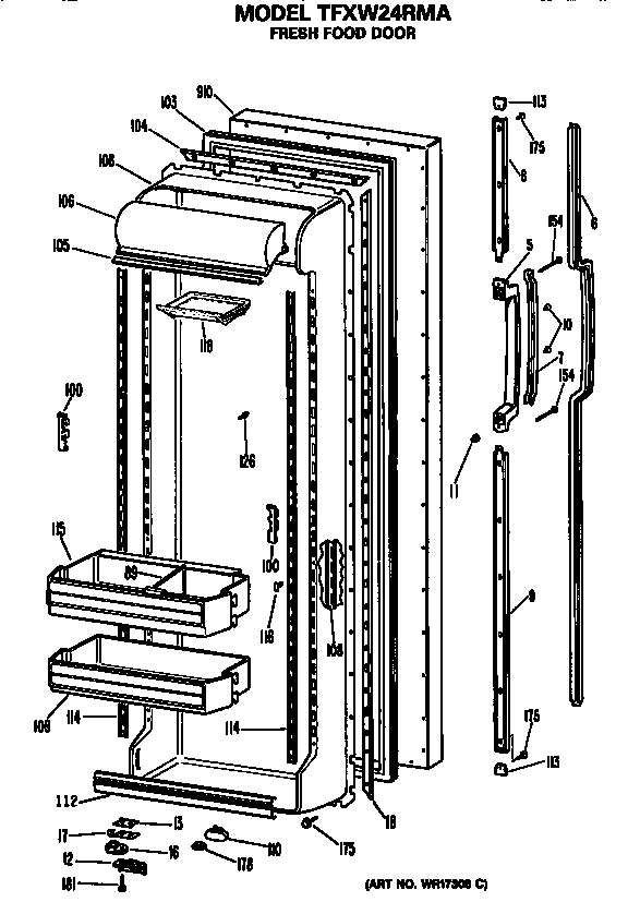 GE TFXW24RMA fresh food door diagram