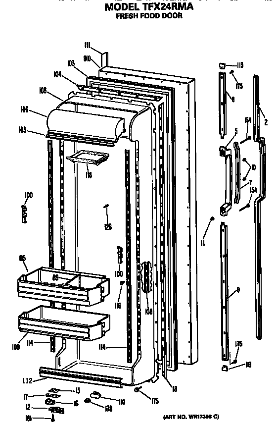 GE TFX24RMA fresh food door diagram