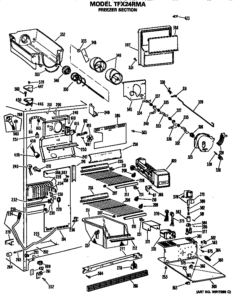 GE TFX24RMA freezer section diagram