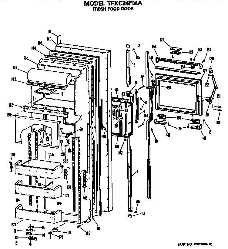 GE TFXC24FMA fresh food door diagram