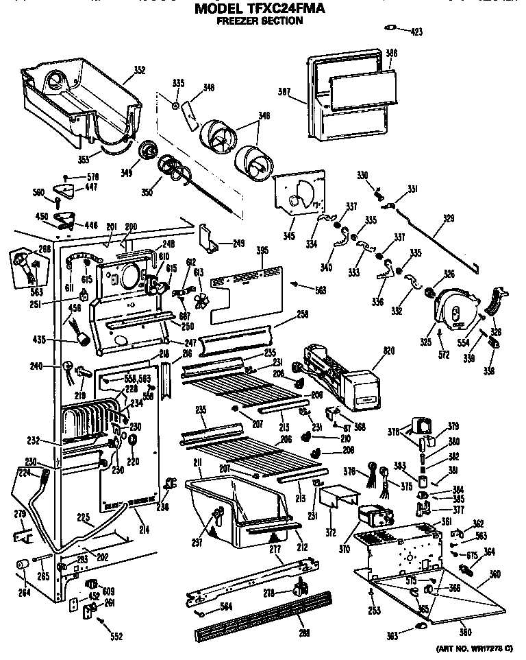 GE TFXC24FMA freezer section diagram