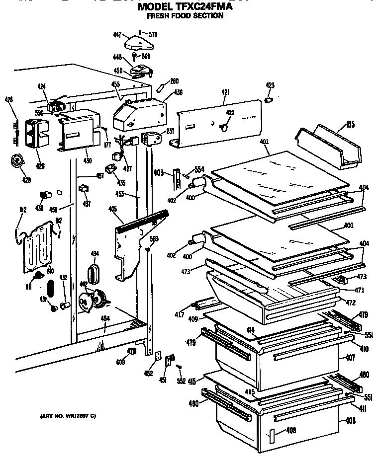 GE TFXC24FMA fresh food section diagram