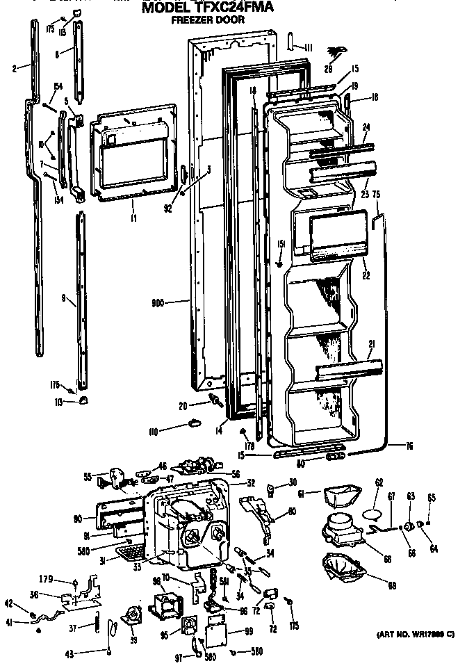 GE TFXC24FMA freezer door diagram