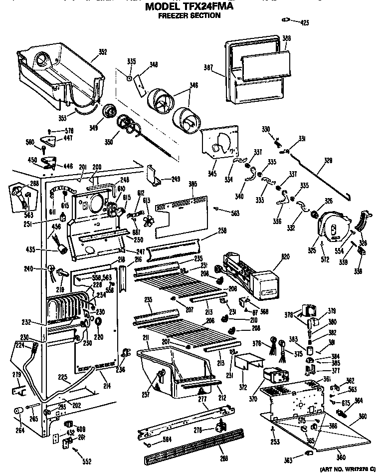 GE TFX24FMA freezer section diagram