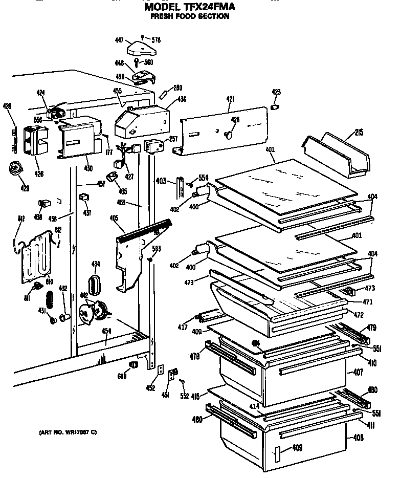 GE TFX24FMA fresh food section diagram
