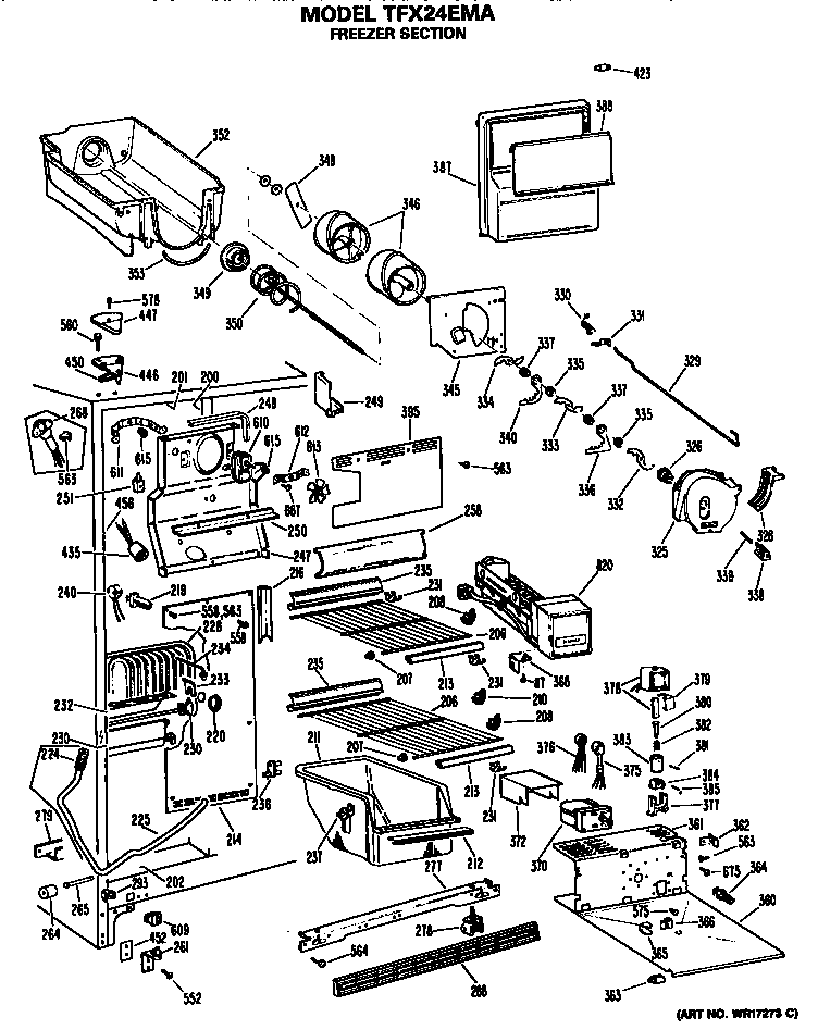 GE TFX24EMA freezer section diagram