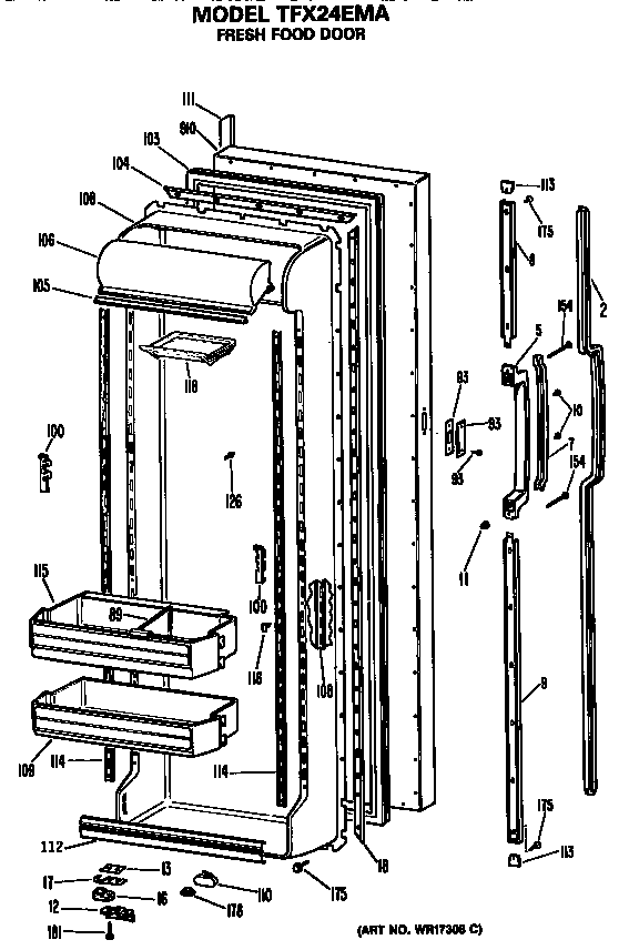 GE TFX24EMA fresh food door diagram