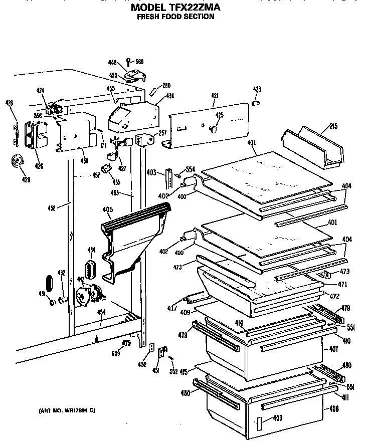 GE TFX22ZMA fresh food section diagram