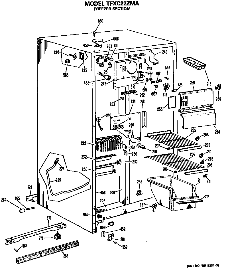 GE TFXC22ZMA freezer section diagram