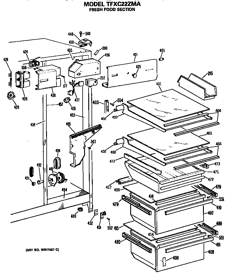 GE TFXC22ZMA fresh food section diagram