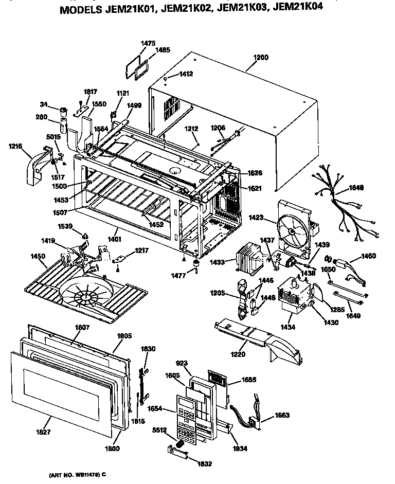 GE JEM21K04 microwave parts diagram