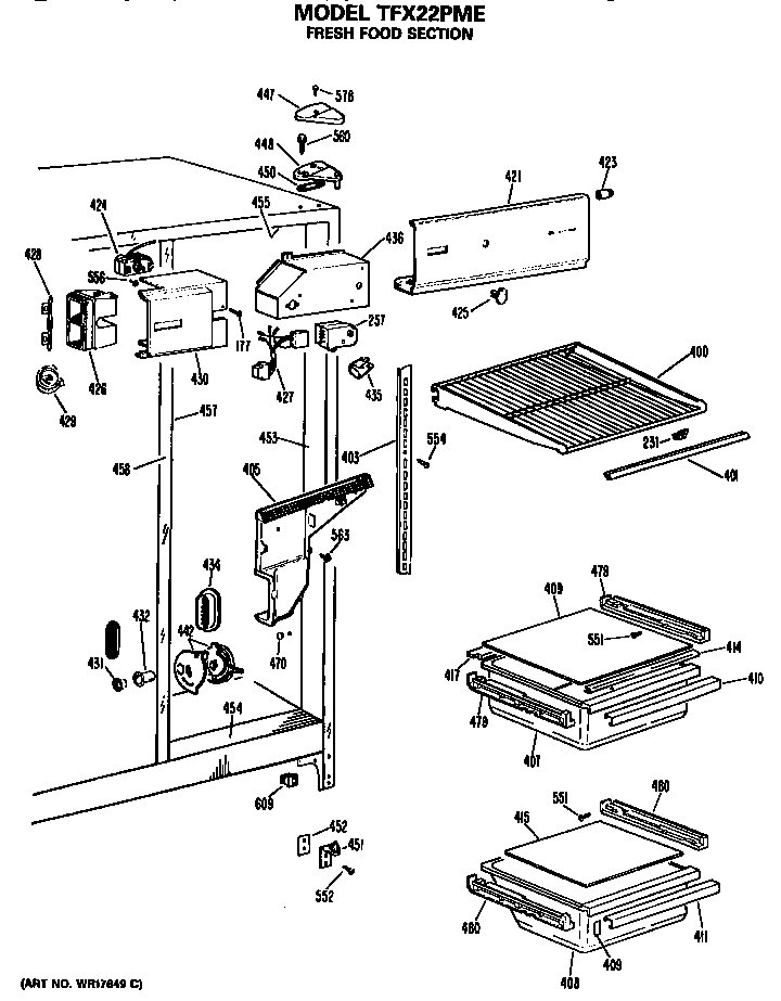GE TFX22PME fresh food section diagram