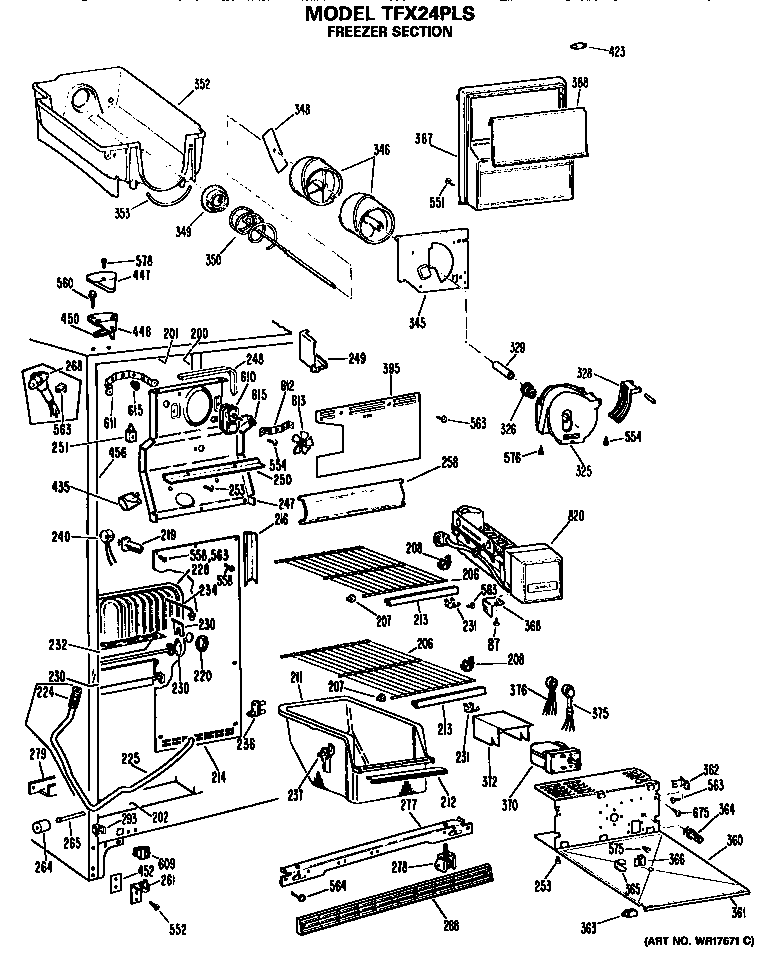 GE TFX24PLS freezer section diagram