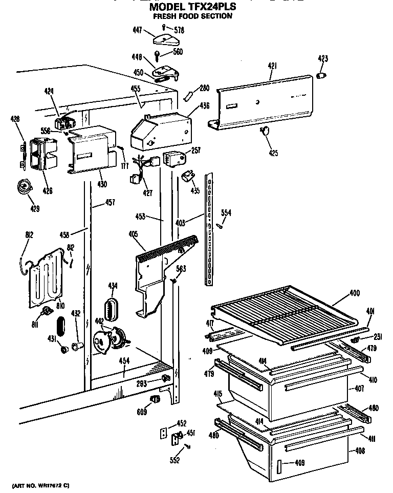 GE TFX24PLS fresh food section diagram