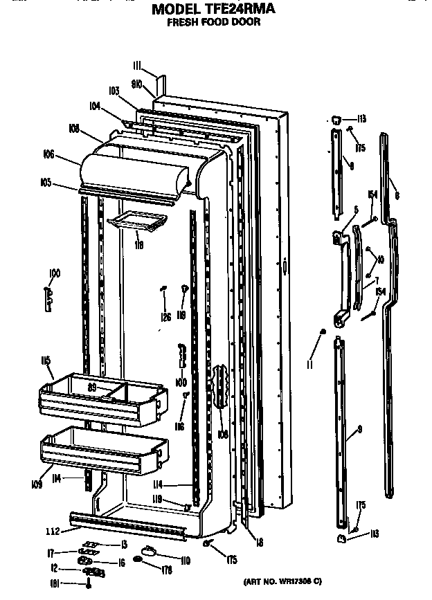 GE TFE24RMA fresh food door diagram