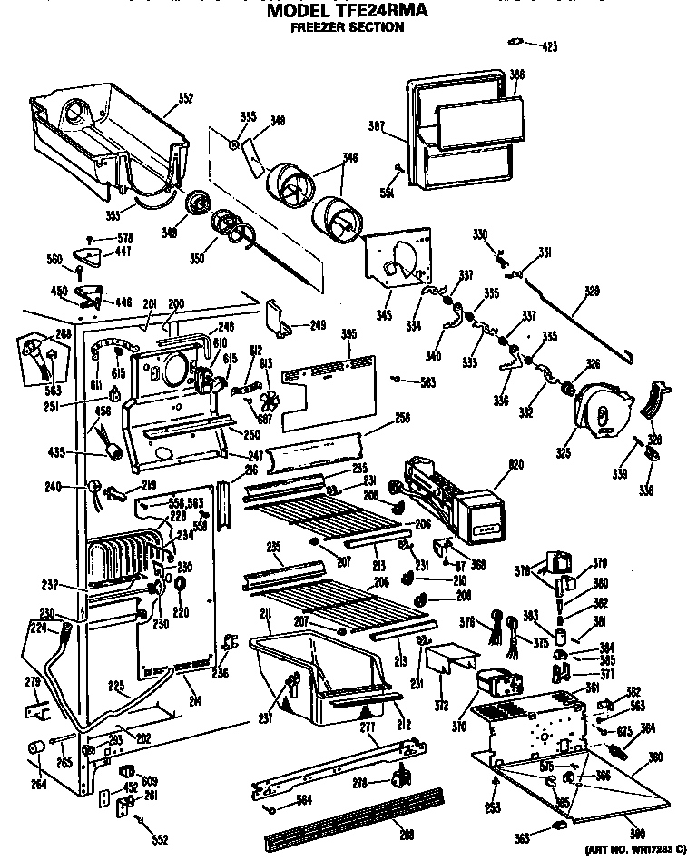 GE TFE24RMA freezer section diagram