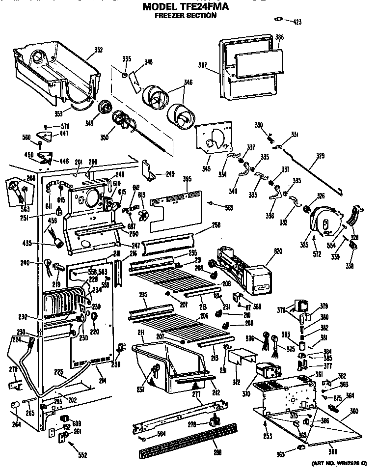 GE TFE24FMA freezer section diagram
