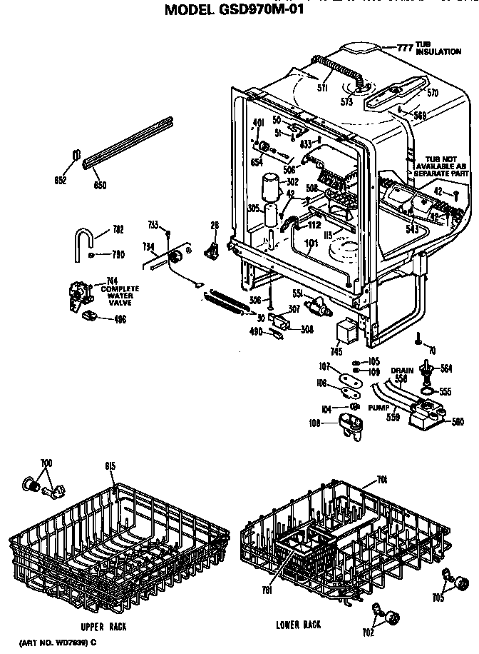 GE GSD970M-01 tub/racks diagram