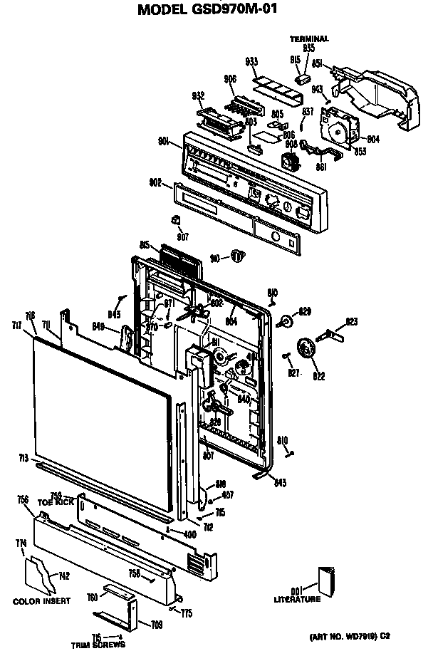 GE GSD970M-01 front/control panel diagram