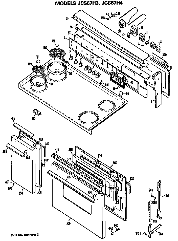 GE JCS67H4 cooktop/door diagram
