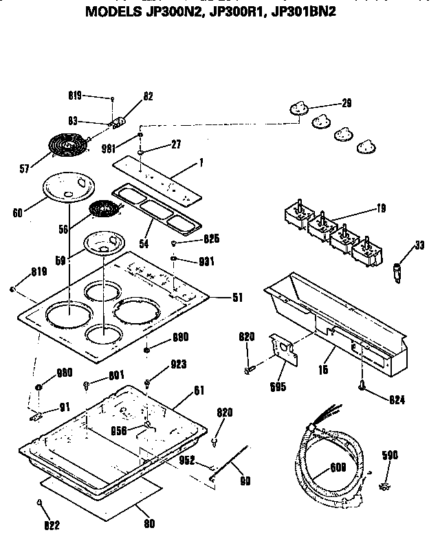 GE JP300R1 cooktop diagram