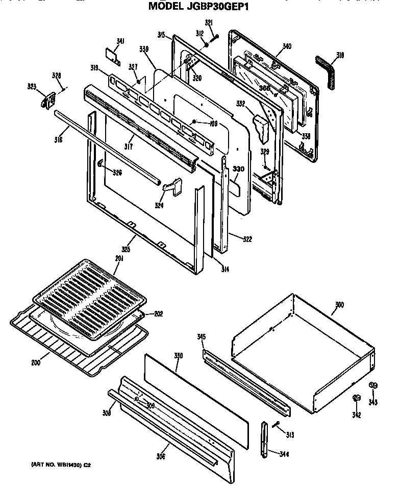 GE JGBP30GEP1 door and drawer diagram