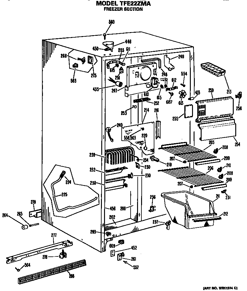 GE TFE22ZMA freezer section diagram