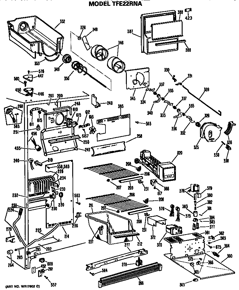GE TFE22RNA freezer section diagram