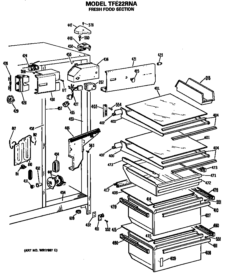 GE TFE22RNA fresh food section diagram