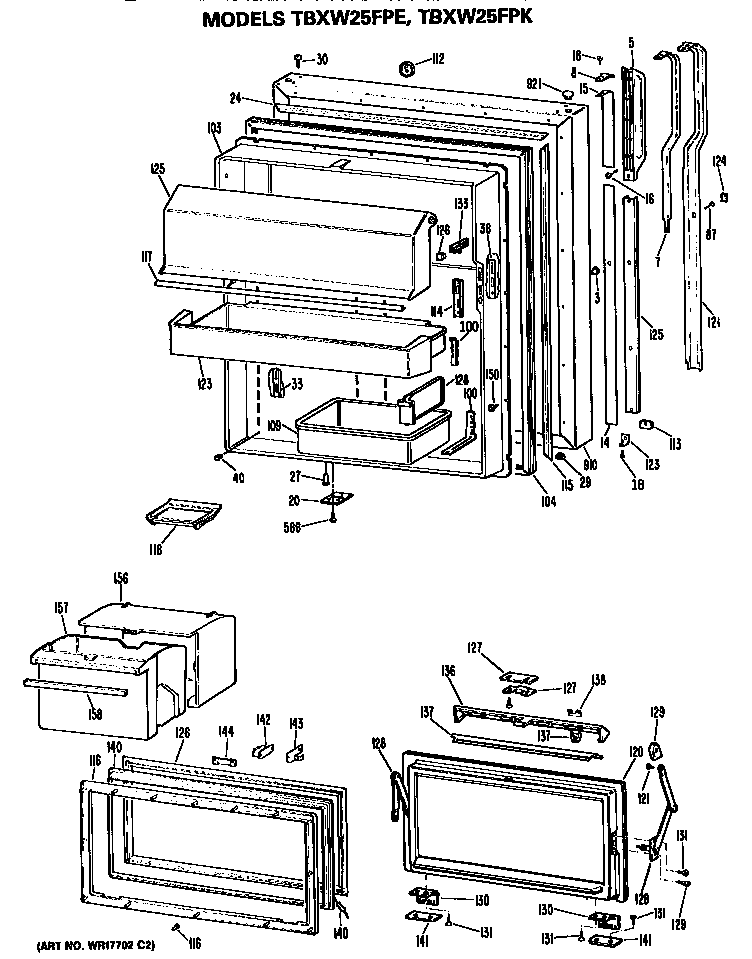 GE TBXW25FPKLWH fresh food door diagram