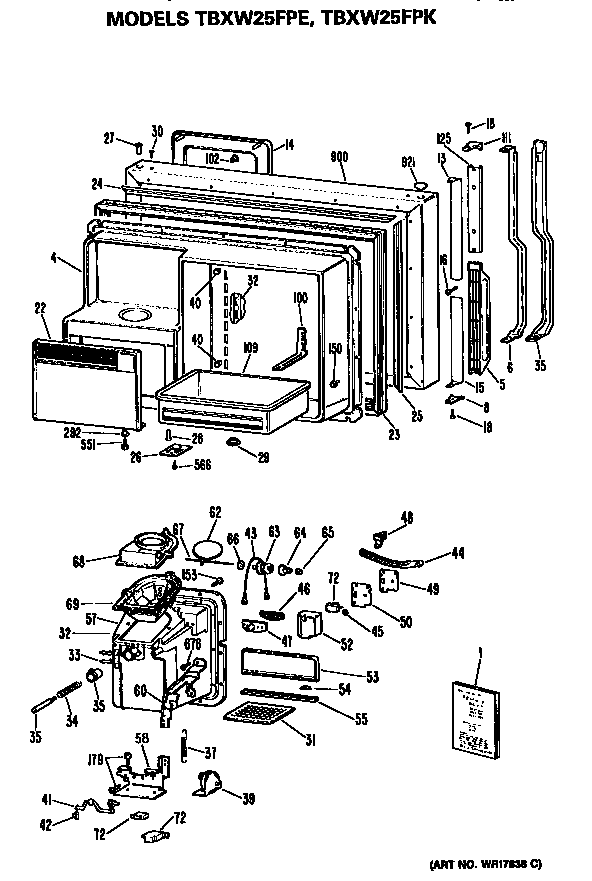 GE TBXW25FPKLWH freezer door diagram