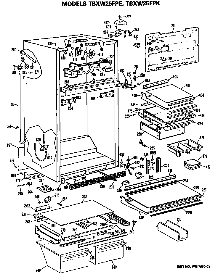 GE TBXW25FPKLWH cabinet diagram