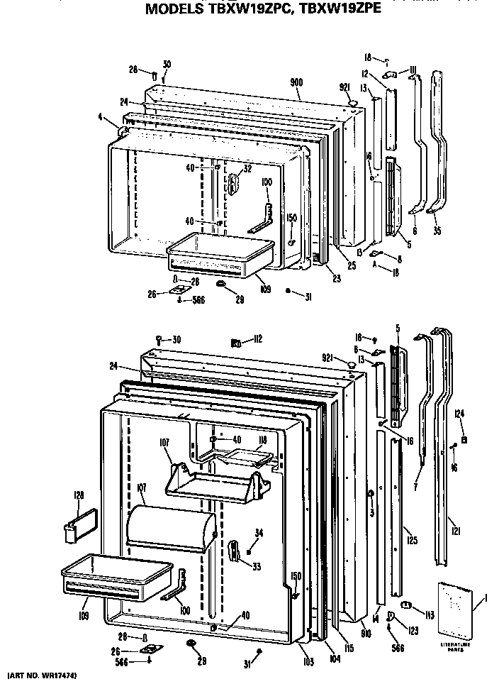 GE TBXW19ZPCRWH doors diagram