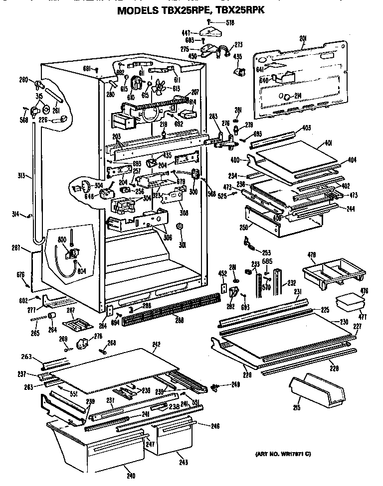 GE TBX25RPKRWH cabinet diagram