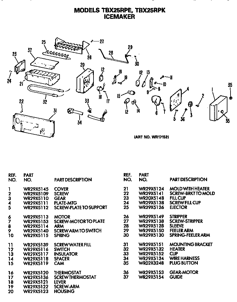 GE TBX25RPKRWH icemaker diagram
