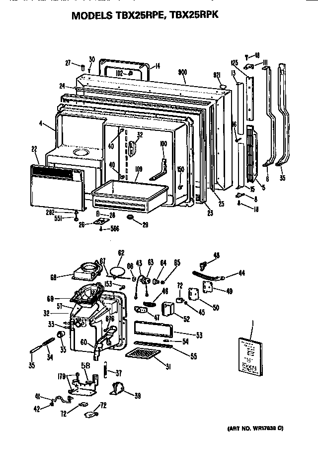 GE TBX25RPKRWH freezer door diagram