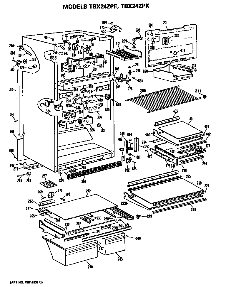 GE TBX24ZPERAD cabinet diagram