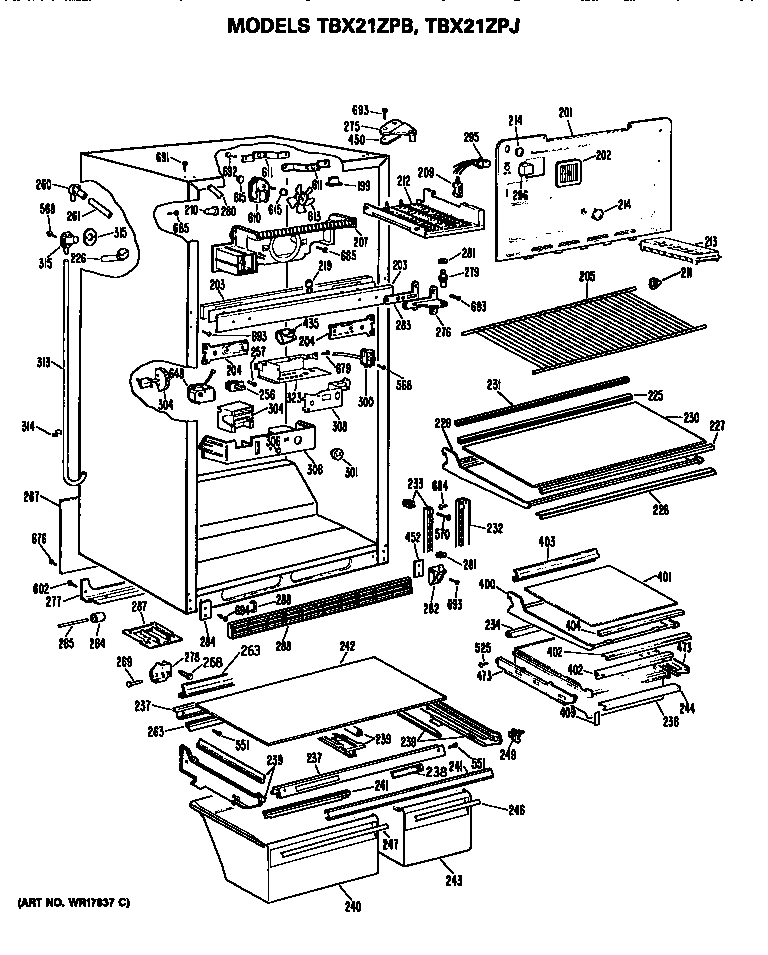 GE TBX21ZPBRAD cabinet diagram
