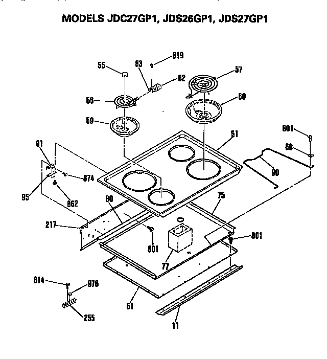 GE JDS26GP1 cooktop diagram