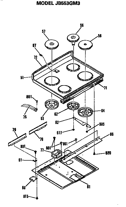 GE JB553GM3 cooktop diagram