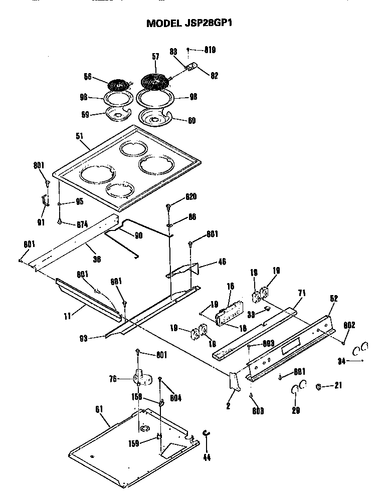 GE JSP28GP1 cooktop diagram