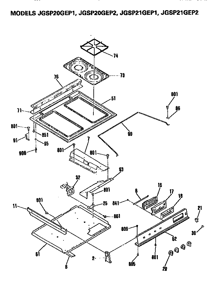 GE JGSP21GEP2 cooktop diagram