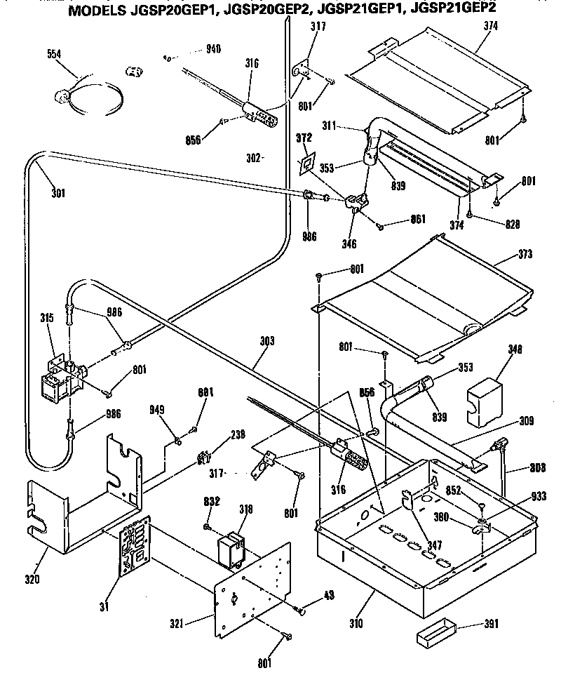 GE JGSP21GEP2 burner assembly diagram