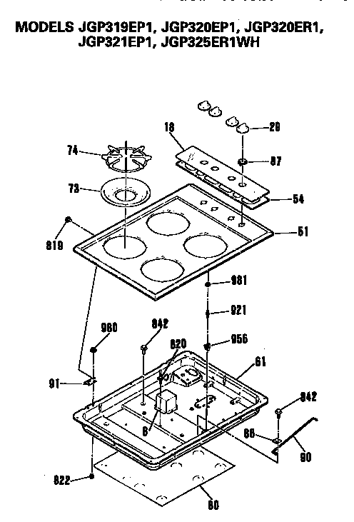GE JGP319EP1 cooktop diagram