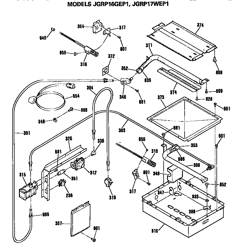 GE JGRP17WEP1WW burner valve assembly diagram