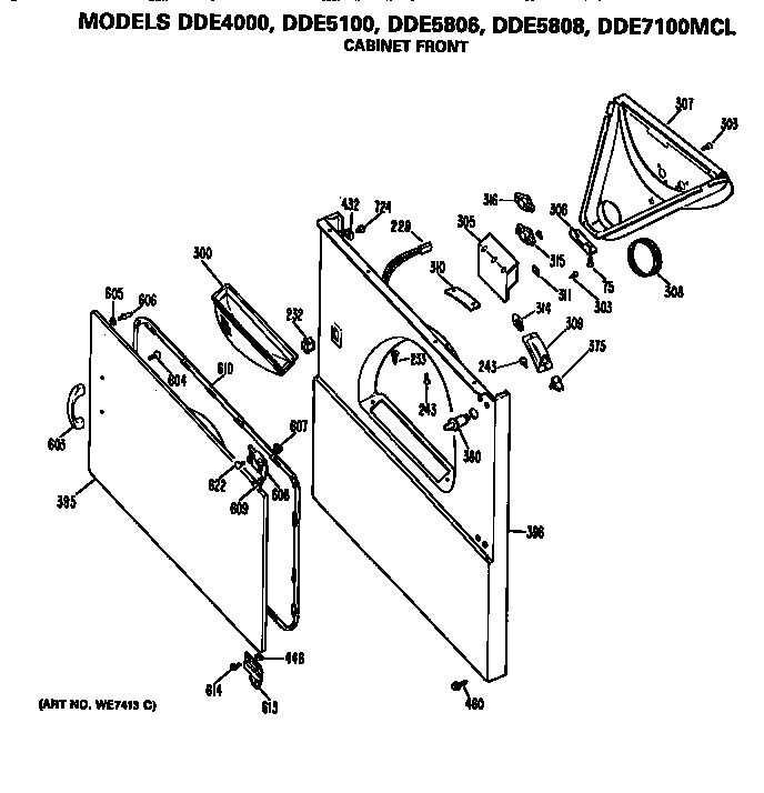 GE DDE5808MCL cabinet front diagram