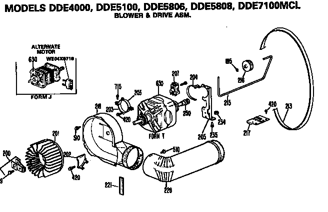 GE DDE5808MCL blower and drive diagram
