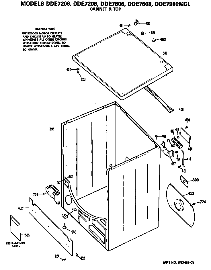 GE DDE7206MCL cabinet diagram