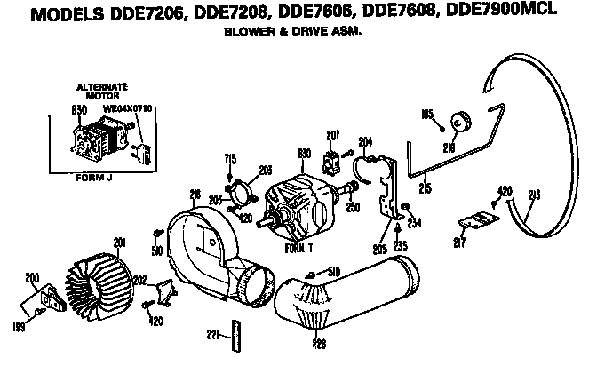 GE DDE7206MCL blower and drive diagram