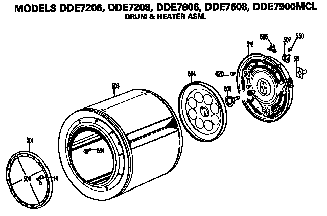 GE DDE7206MCL drum and heater diagram